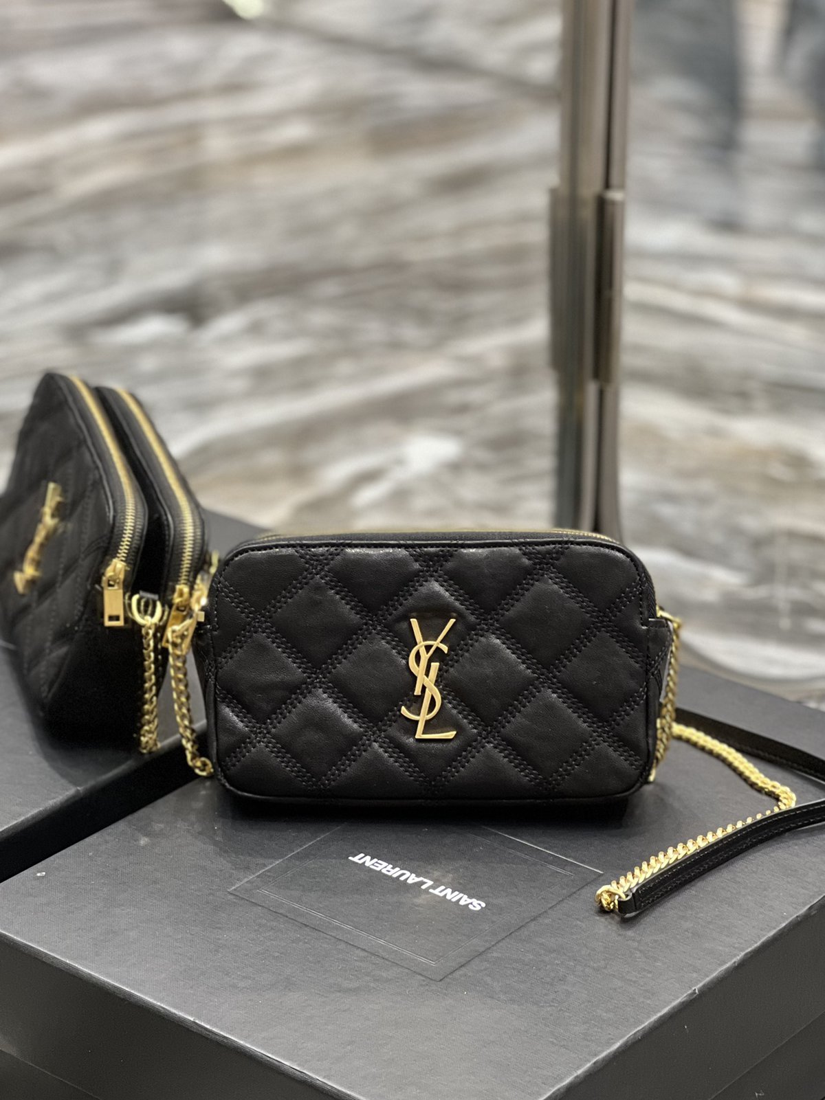 [1:1] Y.S.L Becky Double Zip Pouch - Black GHW - MYCUTIETHING