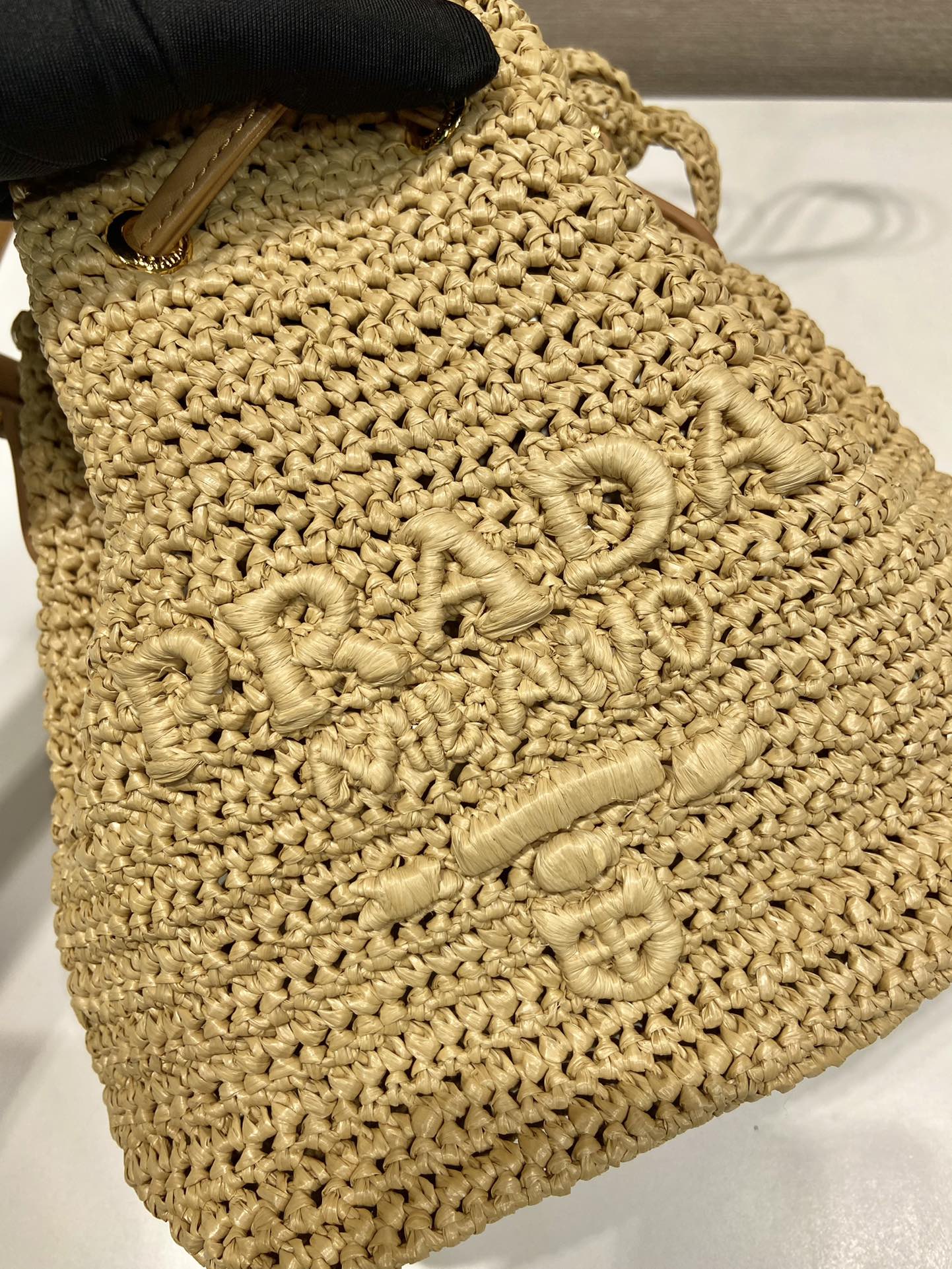 [TOP] Pra*da Raffia Bucket Drawstring Bag - Natural Beige - MYCUTIETHING